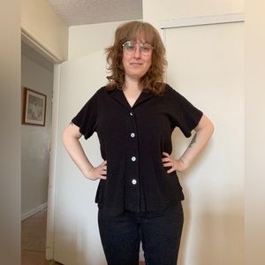 Big Bud Press Honeycomb Cotton Pantry Button Up Shirt in Black Unisex Small